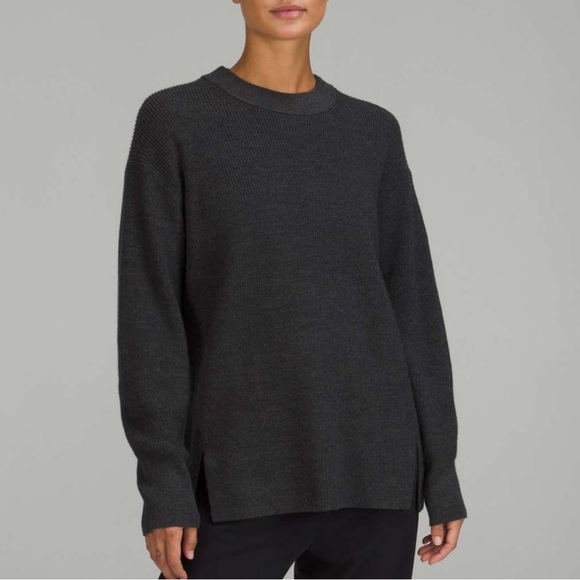 lululemon athletica Tops - Lululemon Merino Wool  Heather Gray Ribbed Crewneck Sweater Women’s Size 6